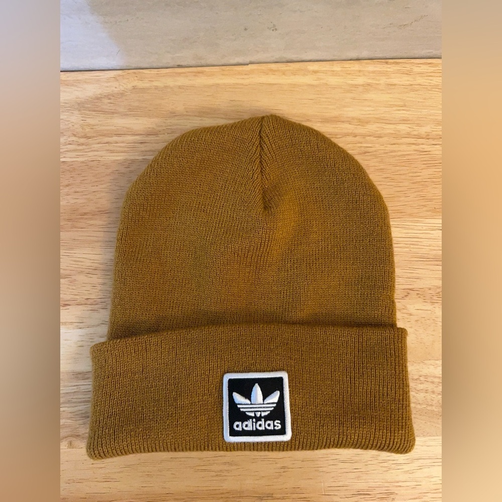 adidas Trefoil Cuffed Beanie in Mustard Brown
